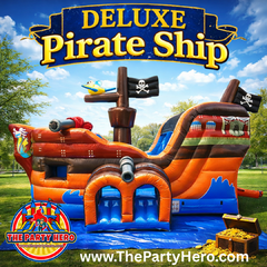 (DRY) Deluxe Pirate Ship Bounce House and Slide Combo